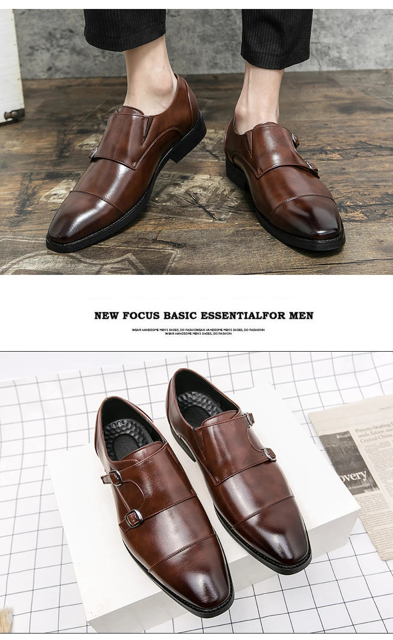 Fashion Designer Formal Slip On Men Dress Shoes New Classic Leather Oxfords For Wedding Party Business Flat Shoes Men's Loafers