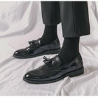Purple Dress Shoes Man Brogue Shoes Big Size 38-48 Comfortable Slip-On Flat Social Shoe Male Fashion Tassels Mens Leather Shoes