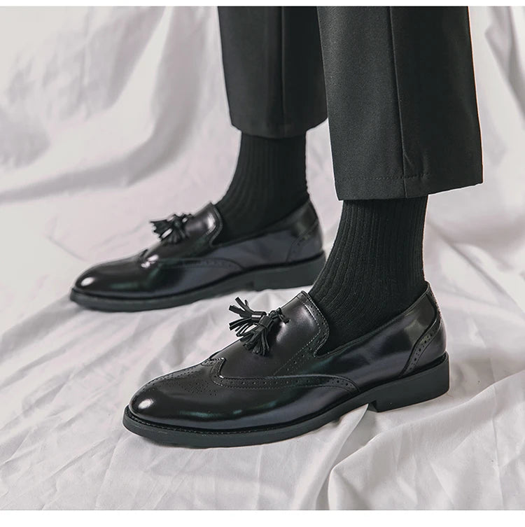 Purple Dress Shoes Man Brogue Shoes Big Size 38-48 Comfortable Slip-On Flat Social Shoe Male Fashion Tassels Mens Leather Shoes
