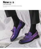 Purple Dress Shoes Man Brogue Shoes Big Size 38-48 Comfortable Slip-On Flat Social Shoe Male Fashion Tassels Mens Leather Shoes