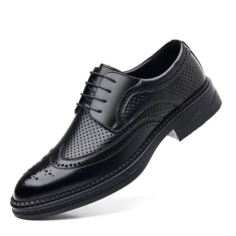 Men's Business Formal Hollow out Brogue Shoes Wedding Casual British Style Leather Shoes Rubber Sole Adult Daily Wear