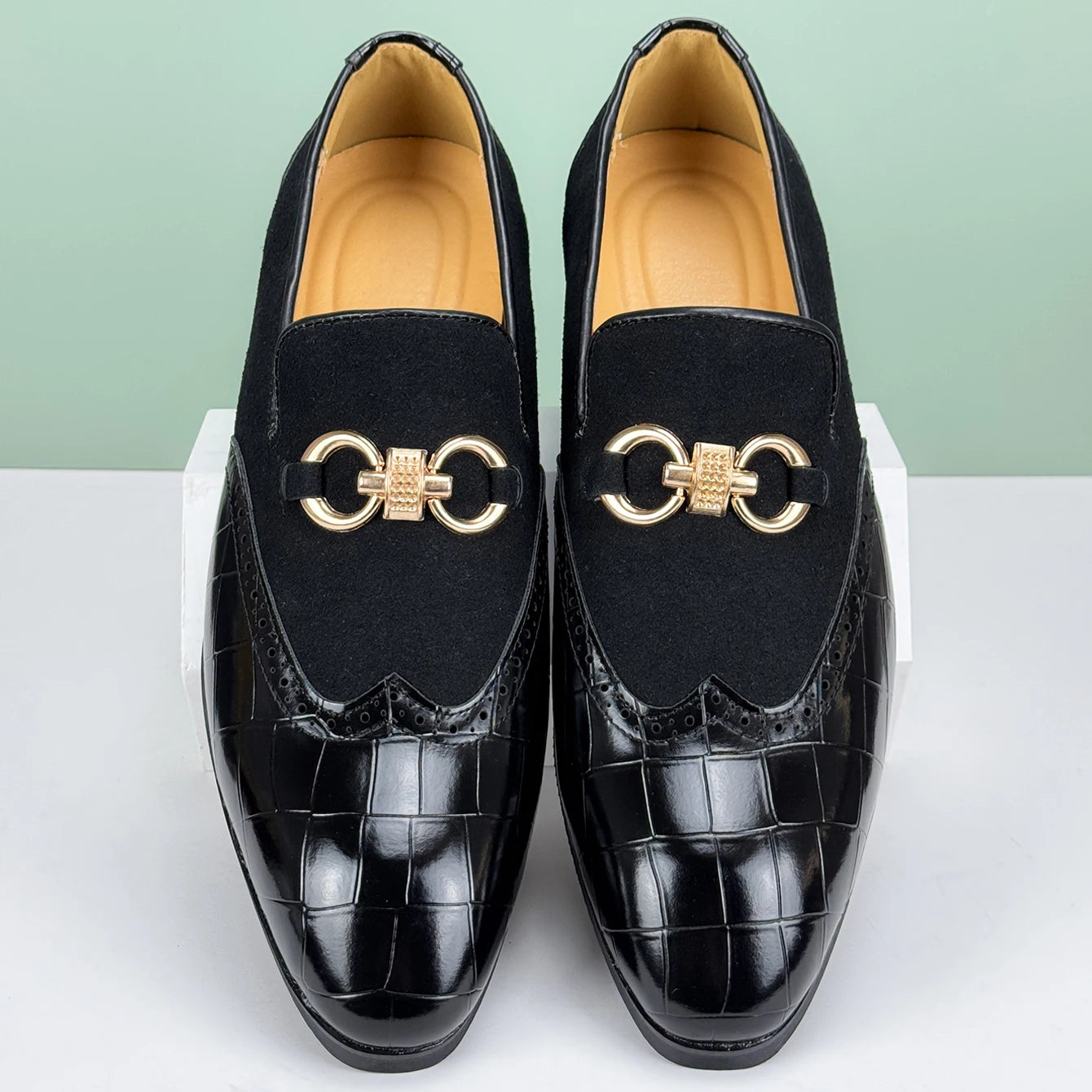 Men's Formal Leather Shoes British Style Oxford Loafers Pointed Toe Breathable Non-Slip Business Dress Wedding Office Green Shoe