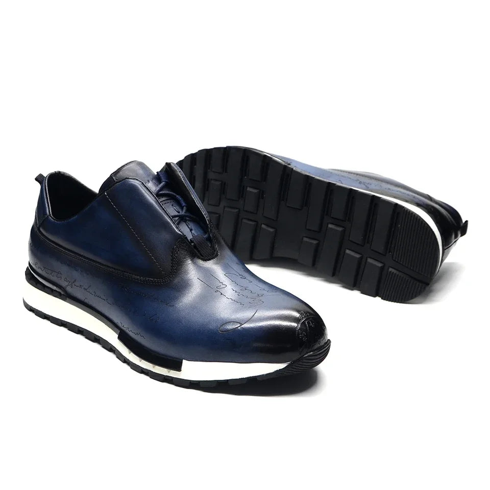 European Luxury Men Sneakers Genuine Cow Leather Monk Strap Basic Double Buckles Wingtip Brogue Casual Office Party Mens Shoes