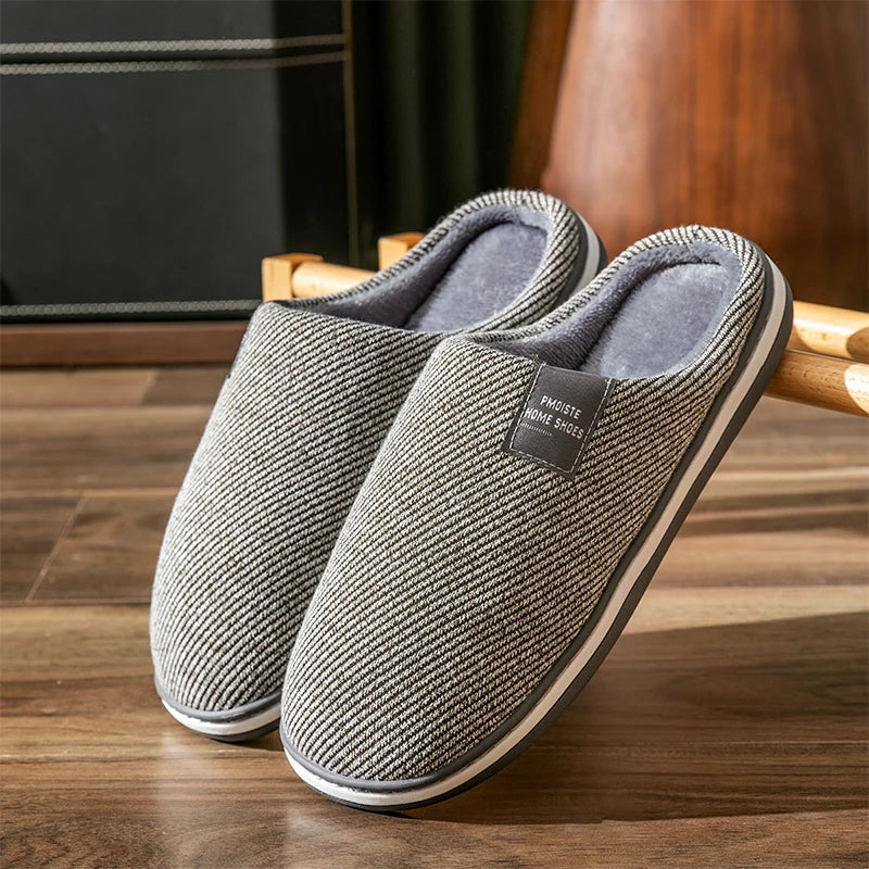 Trend Men Slippers Winter Warm Cotton Slippers Male Flats Soft Non-slip Slides Household Indoor Slippers Large Size 40-51