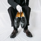 Men's Formal Leather Shoes British Style Tassels Loafers Pointed Toe Breathable Non-Slip Business Casual Wedding Office Shoes