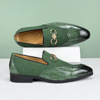 Men's Formal Leather Shoes British Style Oxford Loafers Pointed Toe Breathable Non-Slip Business Dress Wedding Office Green Shoe