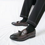 Men's Formal Leather Shoes British Style Tassels Loafers Pointed Toe Breathable Non-Slip Business Casual Wedding Office Shoes