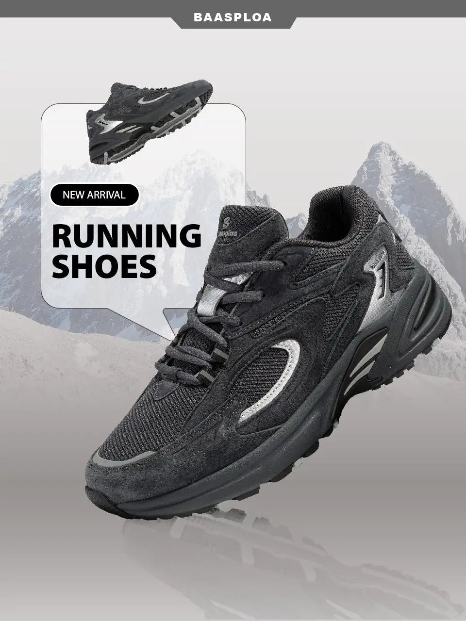Bassploa Men Running Shoes New Casual Mesh Breathable Lace-Up Sport Shoes Male Fashion Lightweight Non-Slip Walking Shoes