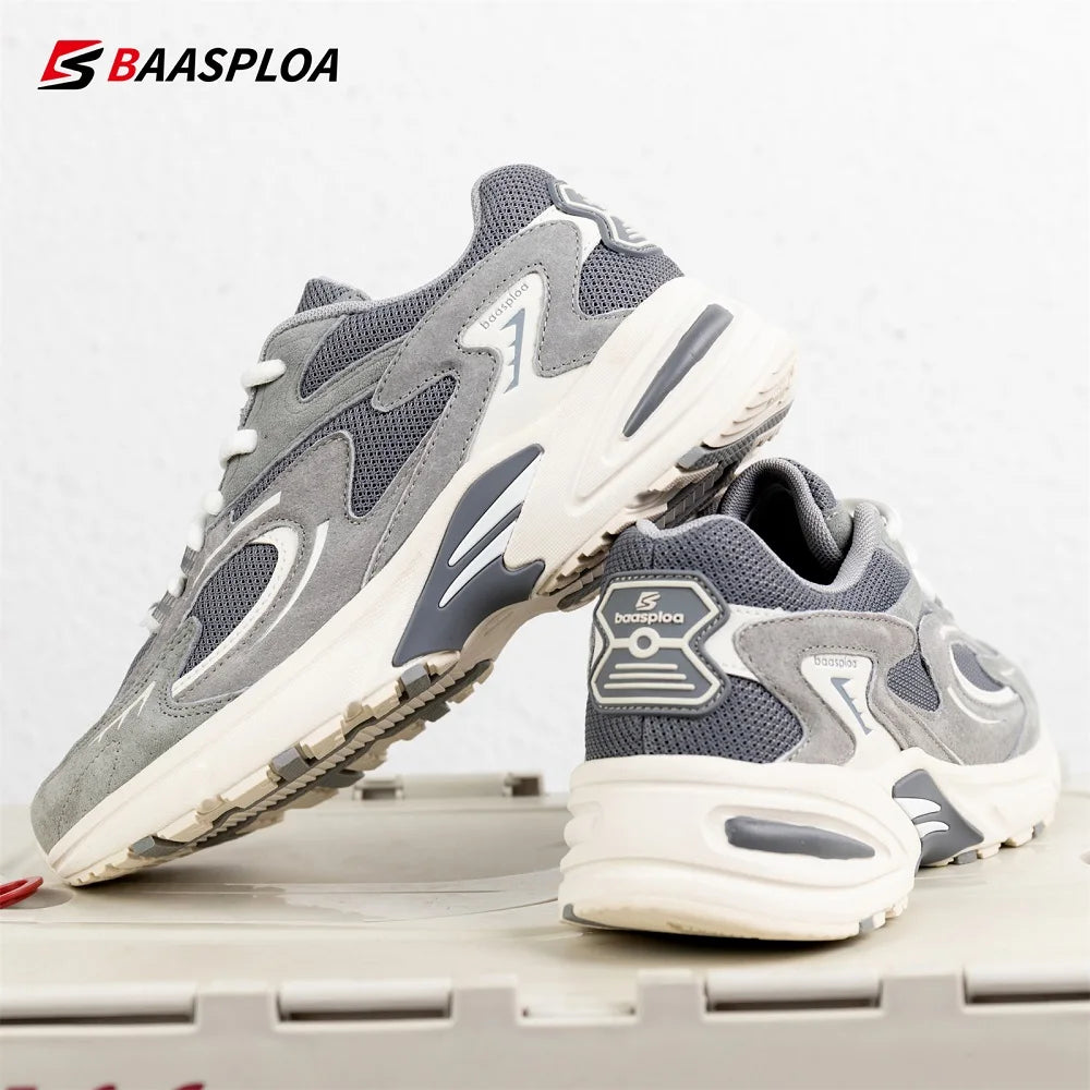Bassploa Men Running Shoes New Casual Mesh Breathable Lace-Up Sport Shoes Male Fashion Lightweight Non-Slip Walking Shoes