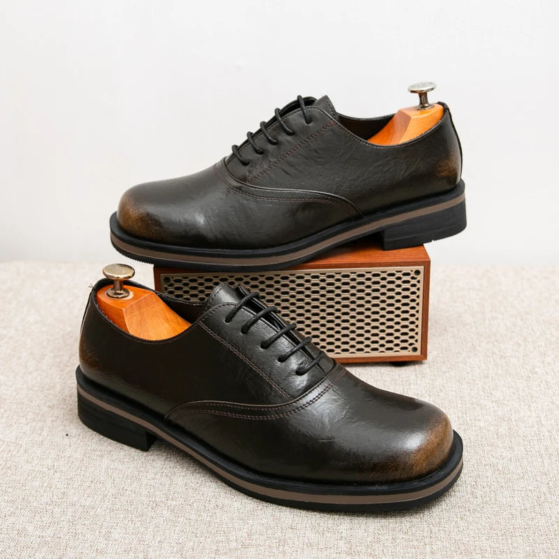 New Spring Autumn Fashion Men Shoes Men Leather Oxfords Shoes Casual Lace-up Formal Business Wedding Dress Shoes Big Size 38-46