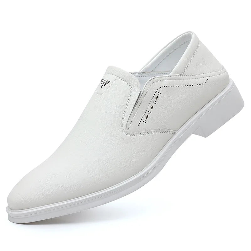 2025 Spring Autumn Men's Dress Shoes Fashion Casual Cow Leather British Pointed Toe Black and White New Designer Shoes Male