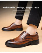Men's Business Formal Hollow out Brogue Shoes Wedding Casual British Style Leather Shoes Rubber Sole Adult Daily Wear