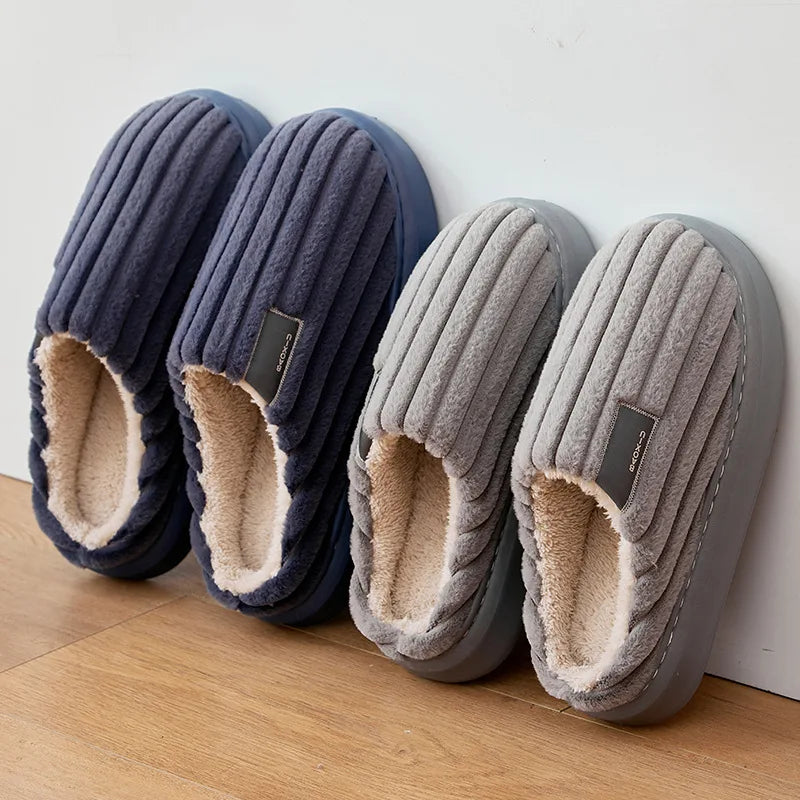 Autumn And Winter Men's Thickening Warm Increase Slippers Stepping On The Sense Of Shit Thick Bottom Household Non-Slip Slippers