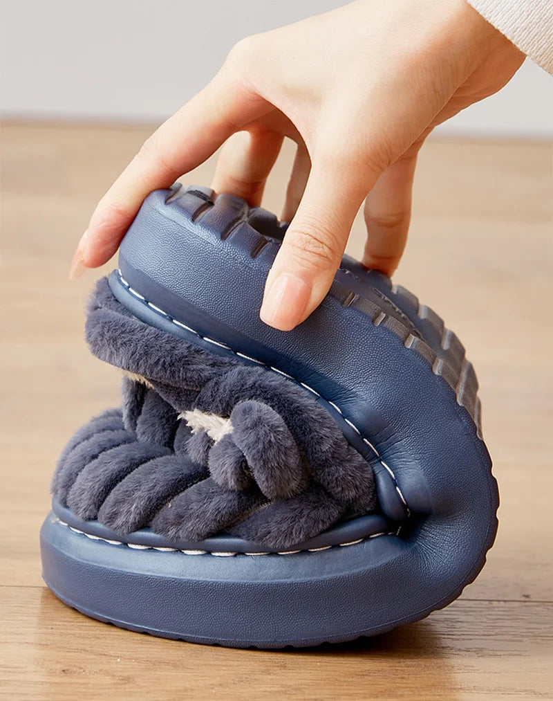Autumn And Winter Men's Thickening Warm Increase Slippers Stepping On The Sense Of Shit Thick Bottom Household Non-Slip Slippers