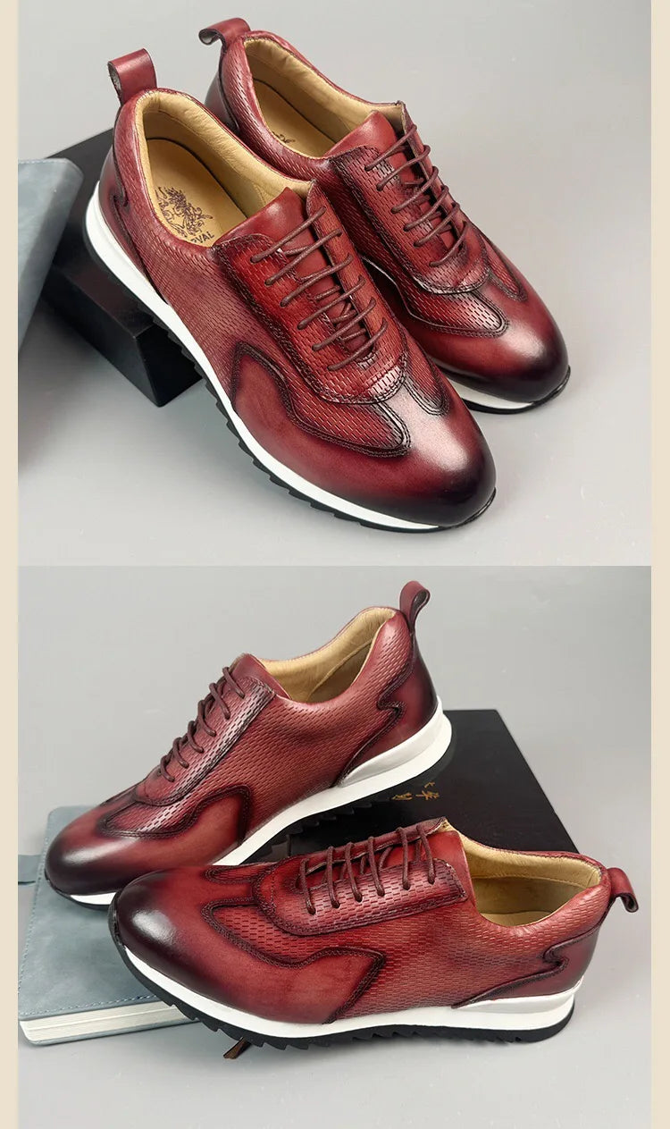 Luxury Business Casual Genuine Natural Cowhide Leather Men's Oxford Sneakers Spring Autumn Crocodile Pattern Anti-slip Footwear