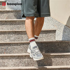 Bassploa Men Running Shoes New Casual Mesh Breathable Lace-Up Sport Shoes Male Fashion Lightweight Non-Slip Walking Shoes