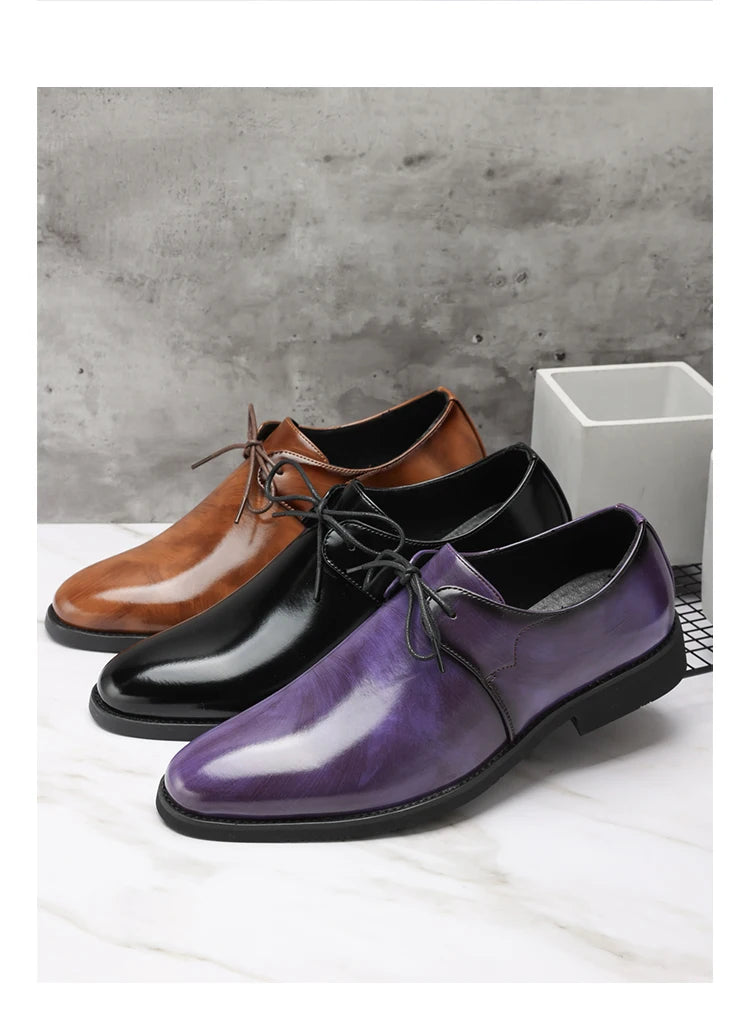 Fashion Purple Dress Shoes Man Party Shoes Casual Business Leather Shoes for Men Comfortable Pointed Toe Men's Formal Shoes 2025