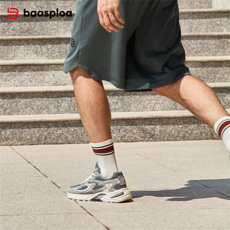 Bassploa Men Running Shoes New Casual Mesh Breathable Lace-Up Sport Shoes Male Fashion Lightweight Non-Slip Walking Shoes