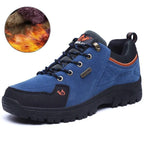 2025 Unisex Leather Hiking Shoes Men Winter Warm Fur Non Slip Sneakers Women Suede Outdoor Footwear Boy Spring Summer Waterproof