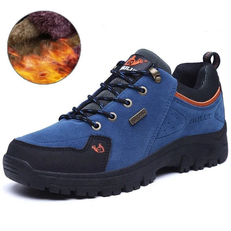 2025 Unisex Leather Hiking Shoes Men Winter Warm Fur Non Slip Sneakers Women Suede Outdoor Footwear Boy Spring Summer Waterproof