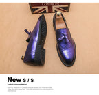 Purple Dress Shoes Man Brogue Shoes Big Size 38-48 Comfortable Slip-On Flat Social Shoe Male Fashion Tassels Mens Leather Shoes