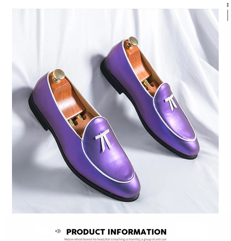 HKDQ Fashion Purple Men's Dress Shoes Trendy Slip-on Social Elegant Evening Shoes Man Lightweight Leather Loafers Shoes For Men