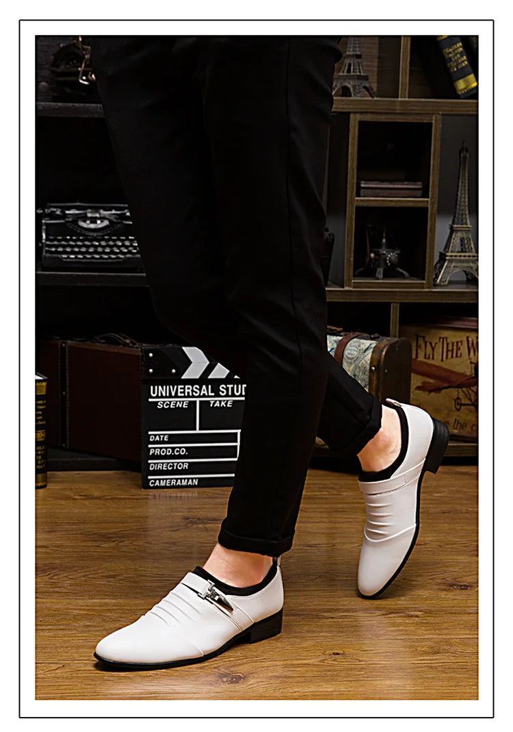 Cheap White Men's Dress Shoes Pointed-Toe Slip-On Leather Shoes Man Big Size 38-48 Casual Business Shoes Men zapatos para hombre