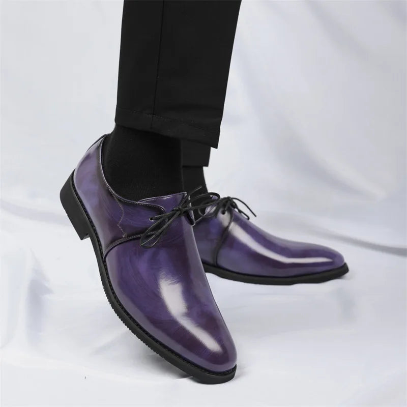 Fashion Purple Dress Shoes Man Party Shoes Casual Business Leather Shoes for Men Comfortable Pointed Toe Men's Formal Shoes 2025