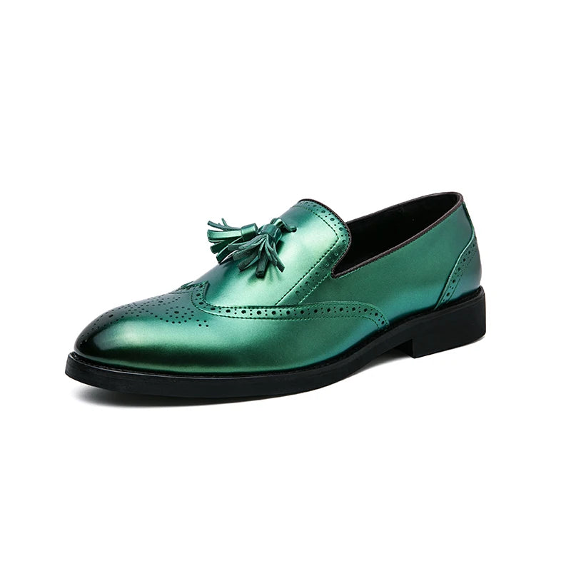 Purple Dress Shoes Man Brogue Shoes Big Size 38-48 Comfortable Slip-On Flat Social Shoe Male Fashion Tassels Mens Leather Shoes
