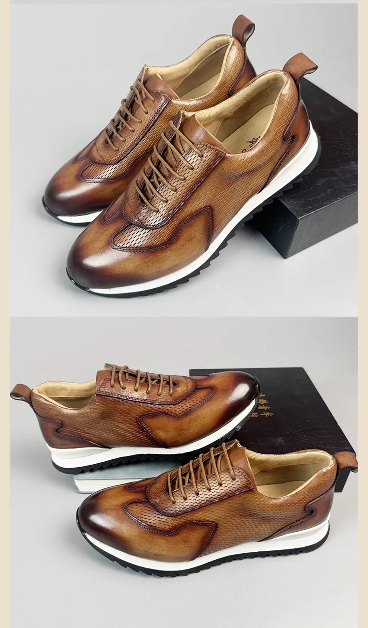 Luxury Business Casual Genuine Natural Cowhide Leather Men's Oxford Sneakers Spring Autumn Crocodile Pattern Anti-slip Footwear