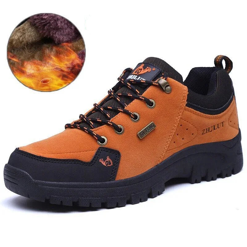 2025 Unisex Leather Hiking Shoes Men Winter Warm Fur Non Slip Sneakers Women Suede Outdoor Footwear Boy Spring Summer Waterproof