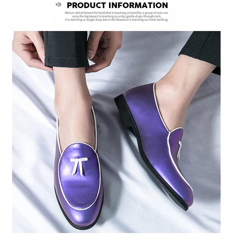 HKDQ Fashion Purple Men's Dress Shoes Trendy Slip-on Social Elegant Evening Shoes Man Lightweight Leather Loafers Shoes For Men