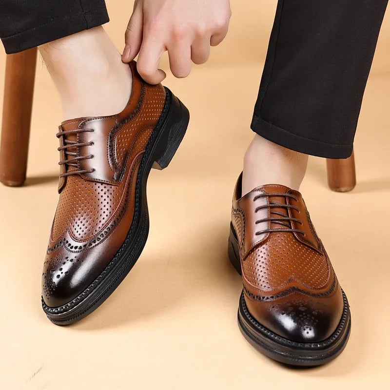 Men's Business Formal Hollow out Brogue Shoes Wedding Casual British Style Leather Shoes Rubber Sole Adult Daily Wear