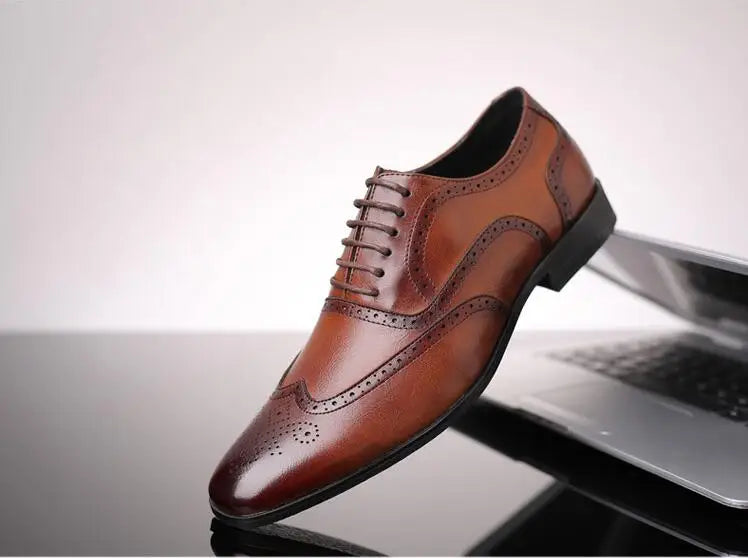 Men's Classic Retro Brogue Shoes Mens Lace-Up Leather Dress Business Office Flats Men Wedding Party Oxfords EUR Sizes 38-48