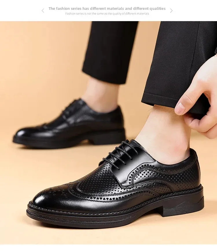 Men's Business Formal Hollow out Brogue Shoes Wedding Casual British Style Leather Shoes Rubber Sole Adult Daily Wear