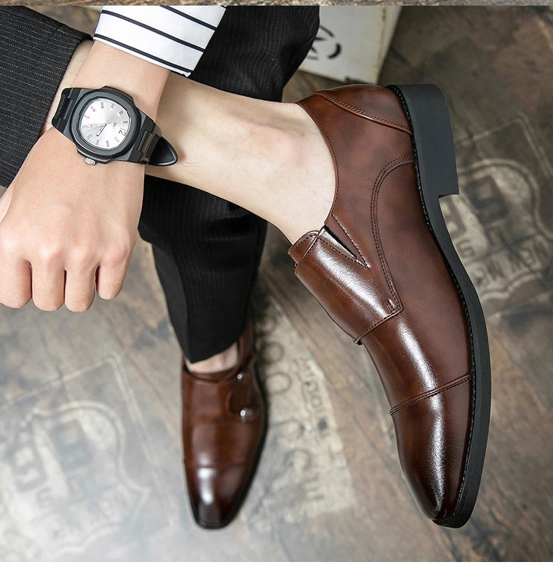 Fashion Designer Formal Slip On Men Dress Shoes New Classic Leather Oxfords For Wedding Party Business Flat Shoes Men's Loafers