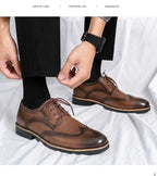 Handmade Mens Wingtip Oxford Shoes Grey Leather Brogue Men's Dress Shoes Classic Business Formal Shoes for Men Zapatillas Hombre