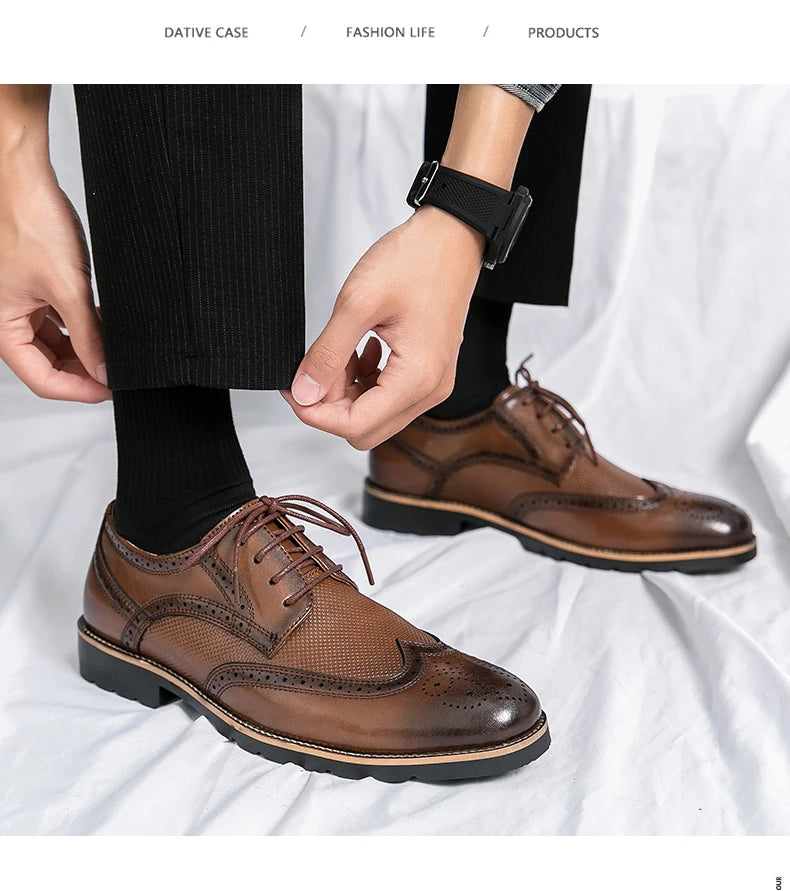 Handmade Mens Wingtip Oxford Shoes Grey Leather Brogue Men's Dress Shoes Classic Business Formal Shoes for Men Zapatillas Hombre