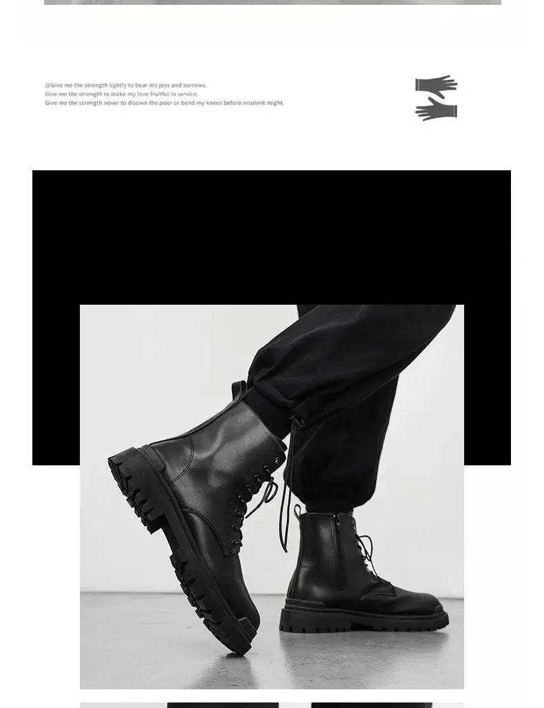 Men's High-quality British Chelsea Luxury Leather Fashion Workwear Motorcycle Trendy Shoes Platform Spring Black Men's Shoes