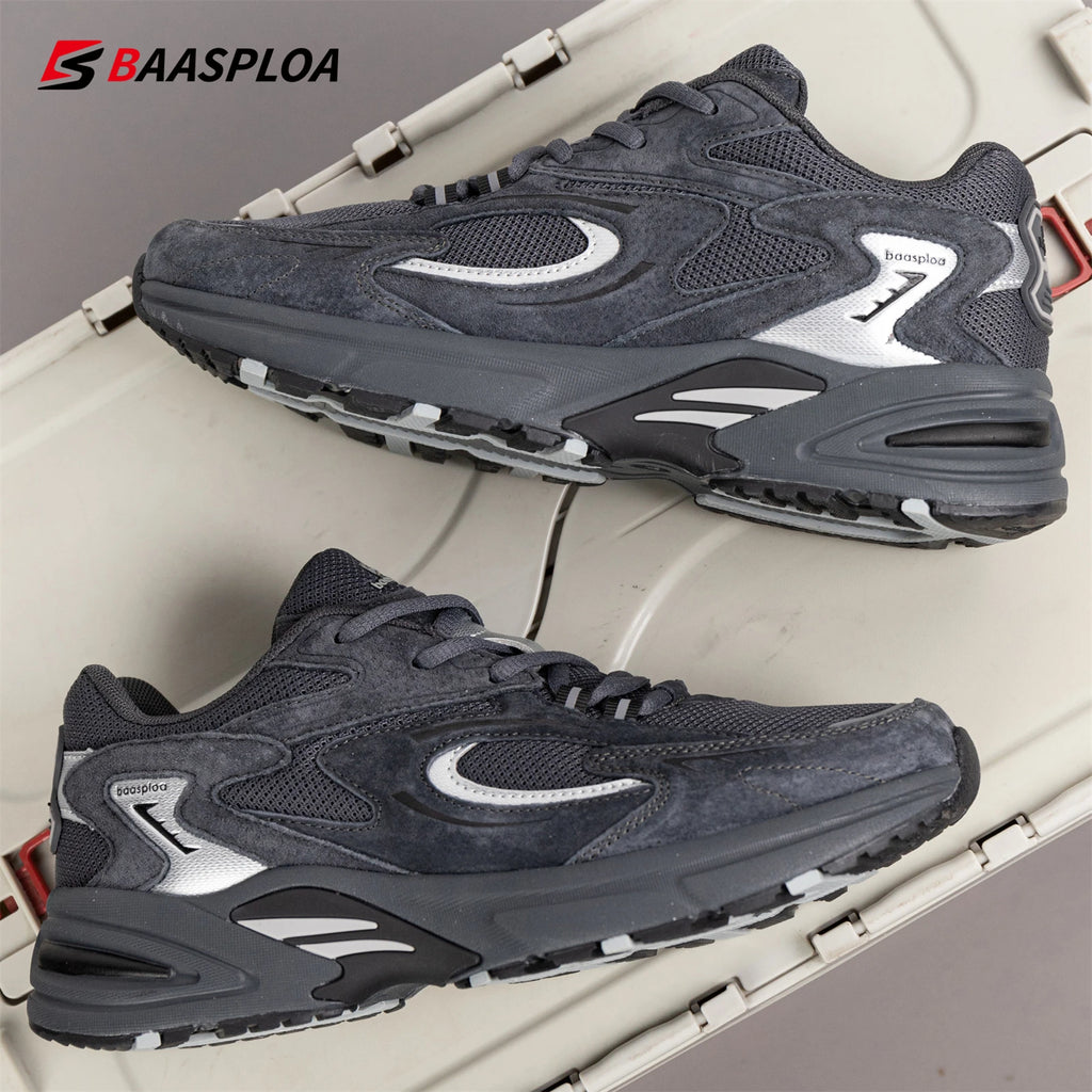 Bassploa Men Running Shoes New Casual Mesh Breathable Lace-Up Sport Shoes Male Fashion Lightweight Non-Slip Walking Shoes