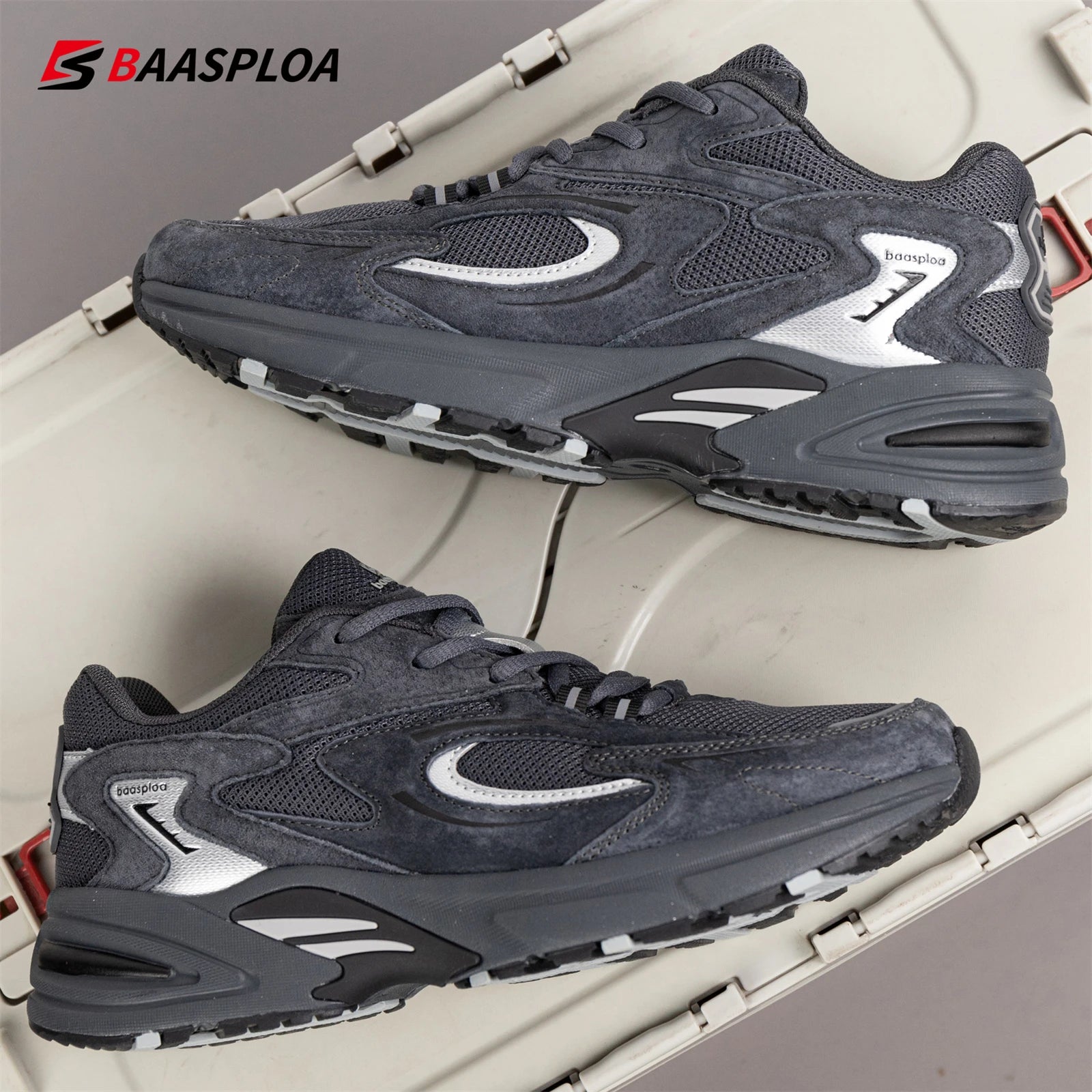 Bassploa Men Running Shoes New Casual Mesh Breathable Lace-Up Sport Shoes Male Fashion Lightweight Non-Slip Walking Shoes