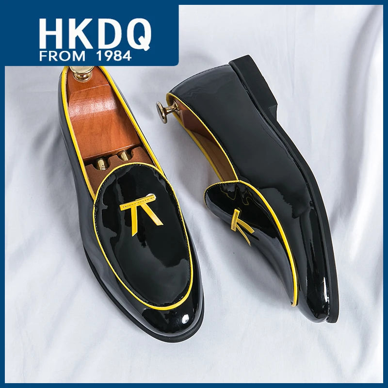 HKDQ Fashion Purple Men's Dress Shoes Trendy Slip-on Social Elegant Evening Shoes Man Lightweight Leather Loafers Shoes For Men