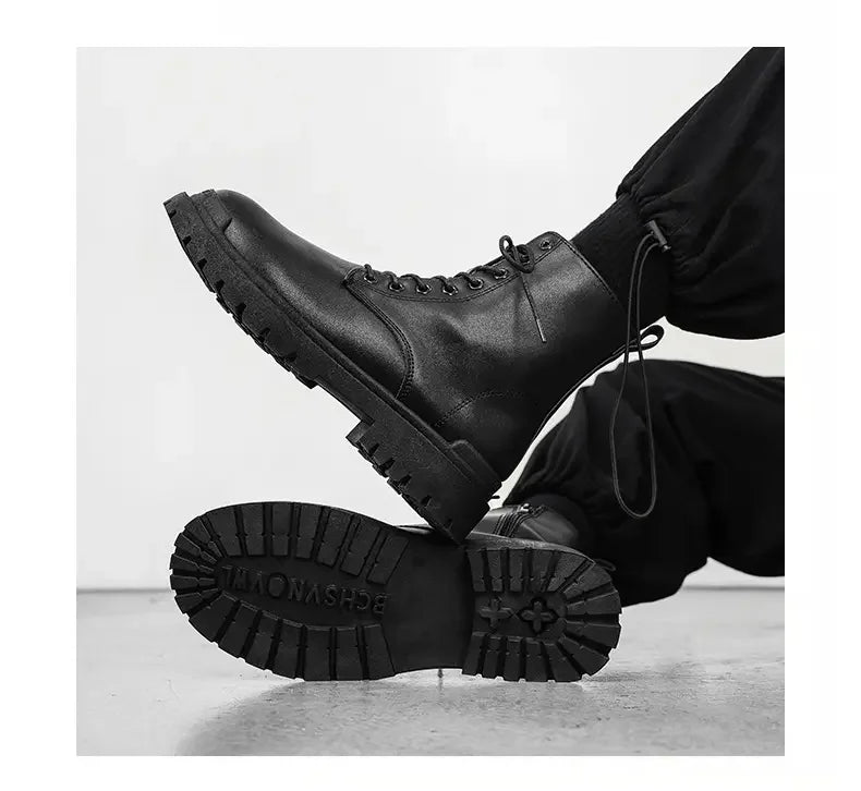 Men's High-quality British Chelsea Luxury Leather Fashion Workwear Motorcycle Trendy Shoes Platform Spring Black Men's Shoes