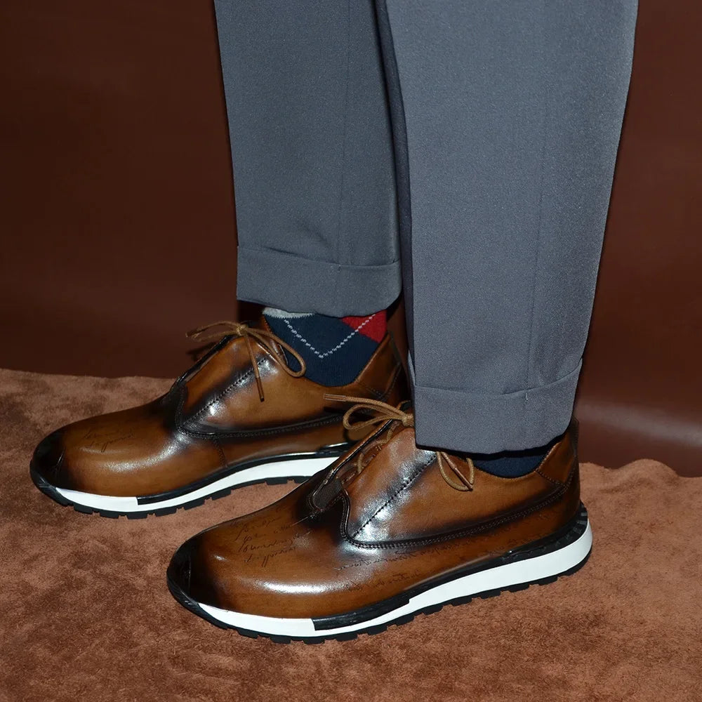 European Luxury Men Sneakers Genuine Cow Leather Monk Strap Basic Double Buckles Wingtip Brogue Casual Office Party Mens Shoes