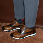 European Luxury Men Sneakers Genuine Cow Leather Monk Strap Basic Double Buckles Wingtip Brogue Casual Office Party Mens Shoes