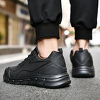 YRZL Black Running Shoes Leather Waterproof Athletic Sneakers Men Wear-resistant Men Walking Sport Shoes Comfortable Men Shoes