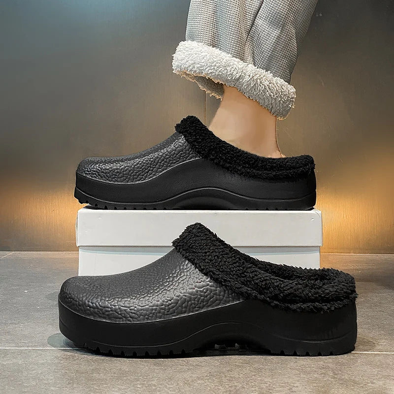Fashion Winter Men's Warm Slippers Cotton Slippers Waterproof Indoor Outdoor Warm Shoes Men Bedroom Home Plush Warm Slippers