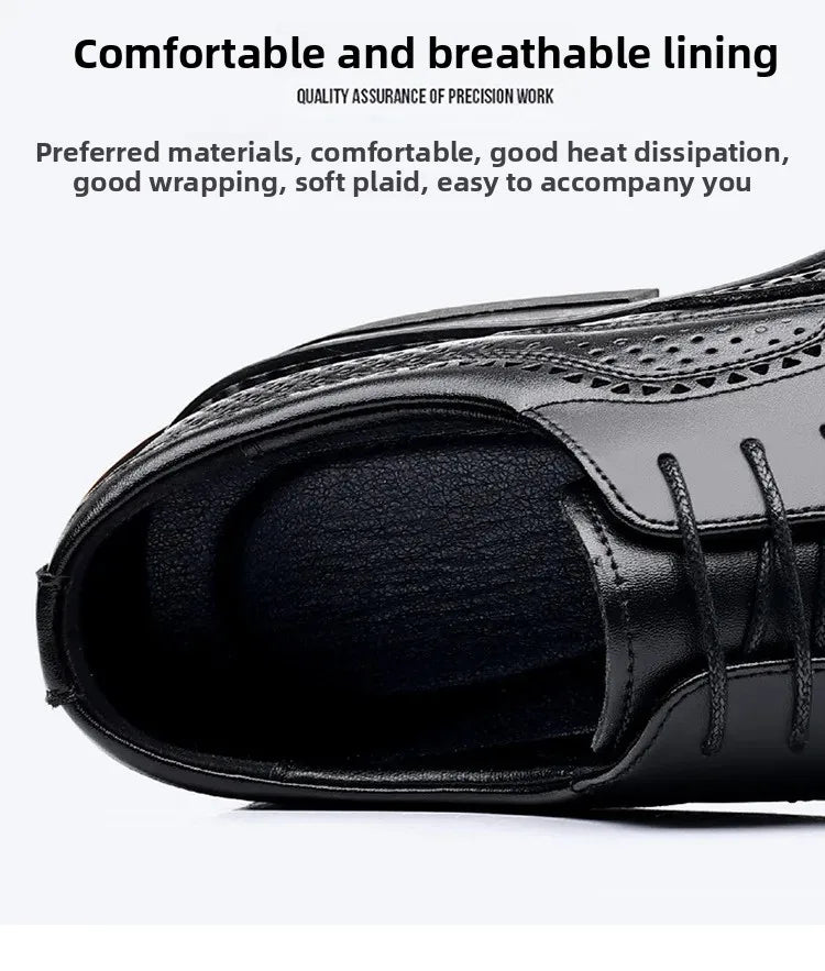 Men's Business Formal Hollow out Brogue Shoes Wedding Casual British Style Leather Shoes Rubber Sole Adult Daily Wear