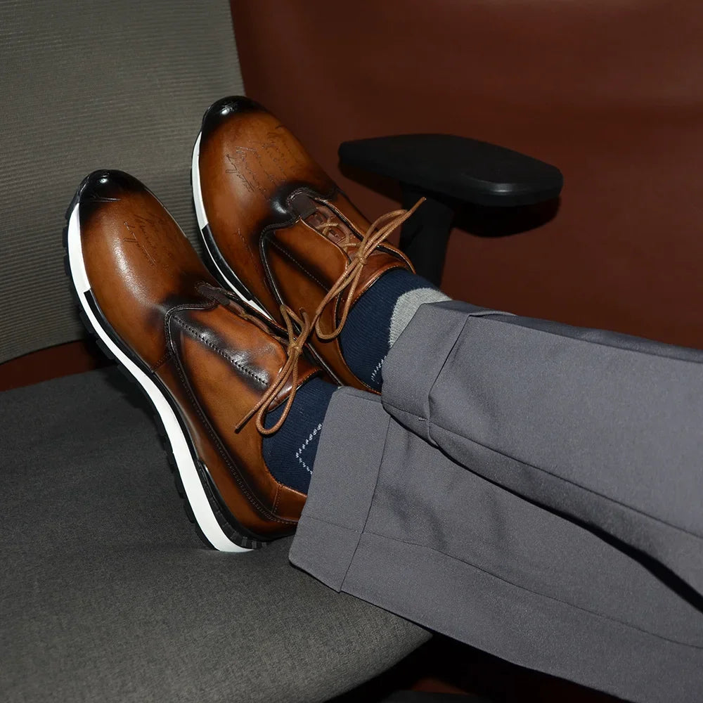 European Luxury Men Sneakers Genuine Cow Leather Monk Strap Basic Double Buckles Wingtip Brogue Casual Office Party Mens Shoes
