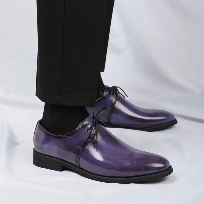 Fashion Purple Dress Shoes Man Party Shoes Casual Business Leather Shoes for Men Comfortable Pointed Toe Men's Formal Shoes 2025